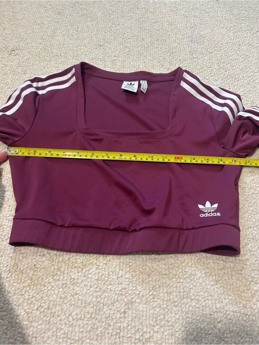 Adidas Originals Adicolor Classics long-sleeve crop burgundy square neck Medium - Picture 12 of 14